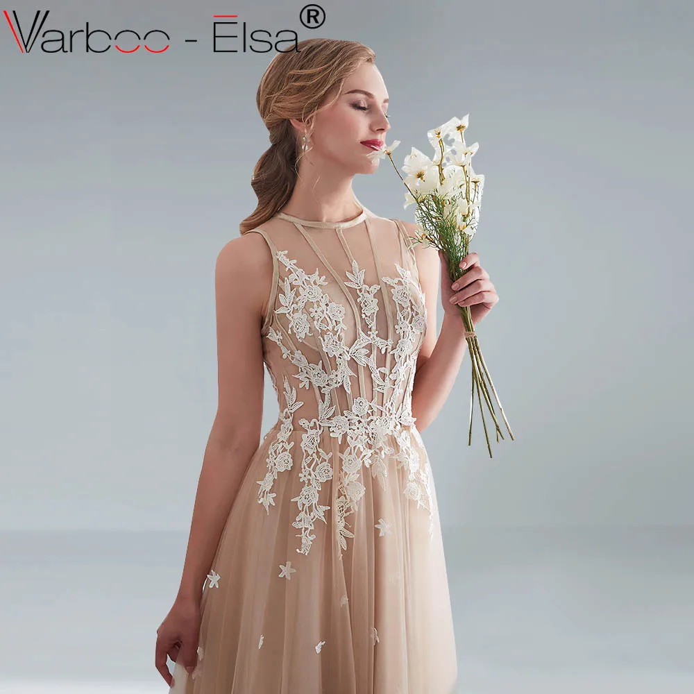 VARBOO_ELSA сексуальные фатиновые Длинные вечерние платья цвета шампанского 2018 с