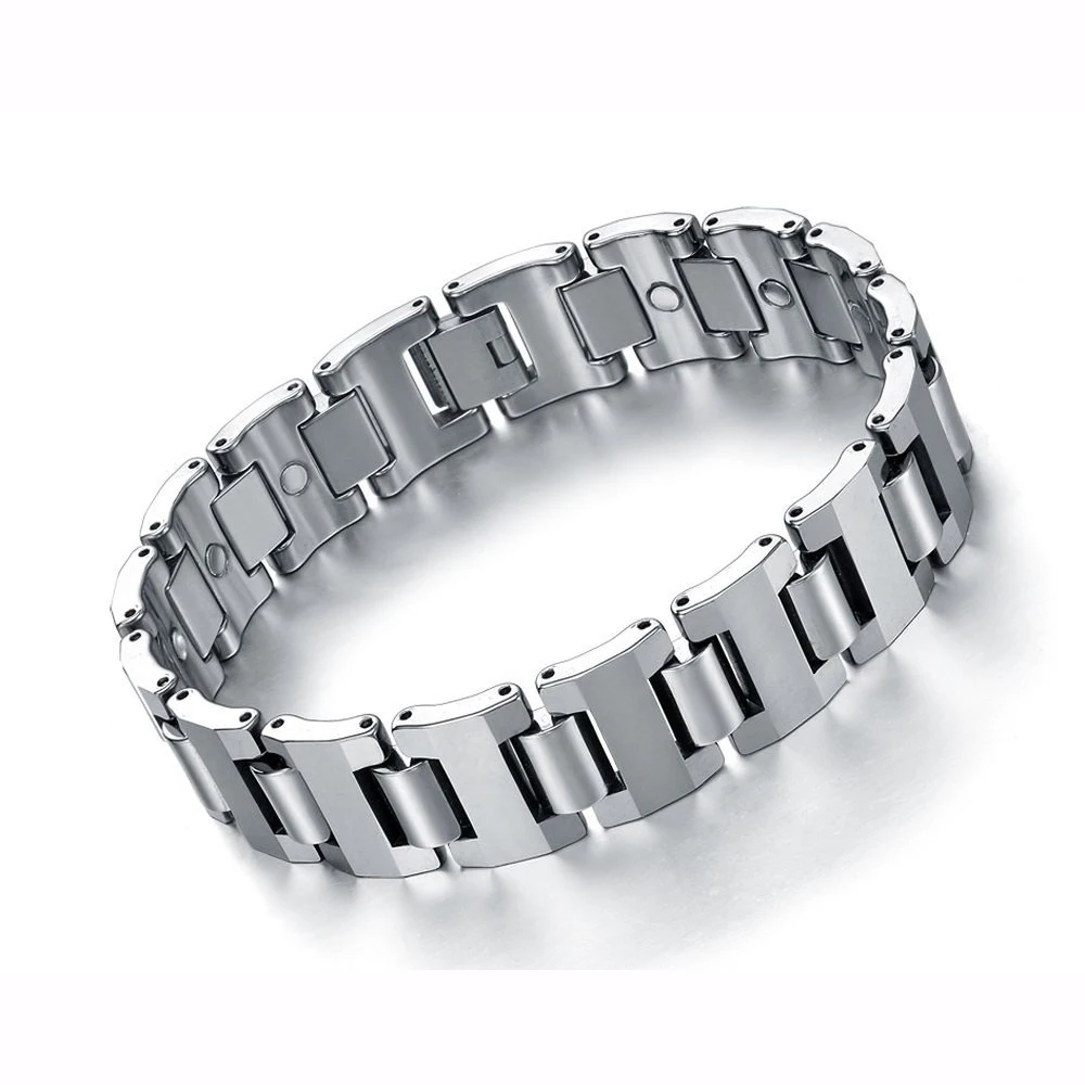 

TIGRADE Bracelet Men Polished Classic Tungsten Magnetic Adjustable Size Male Friendship Chain Bracelet 7" Length Silver Color