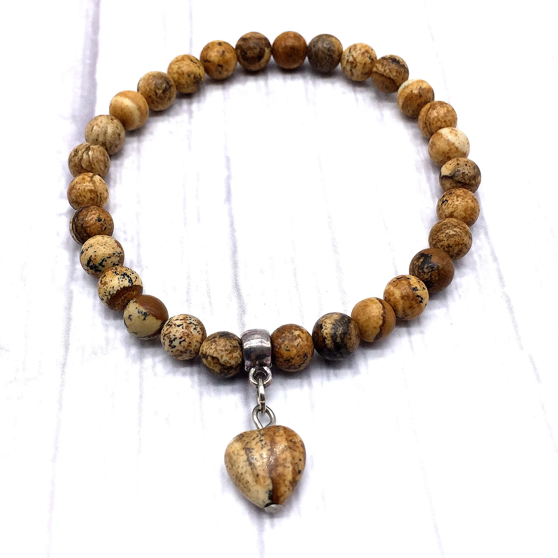 Heart Charm Bracelet 6 mm Nature Picture Jaspers Stone Bead Women Bracelets Girls Gift New Jewelry | Украшения и аксессуары