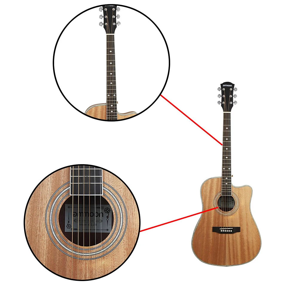 Ammoon 4" Акустическая гитара Cutaway народная гитара палисандр гриф с Gig Bag Капо-тюнер ткань для чистки струны гитарный ремень