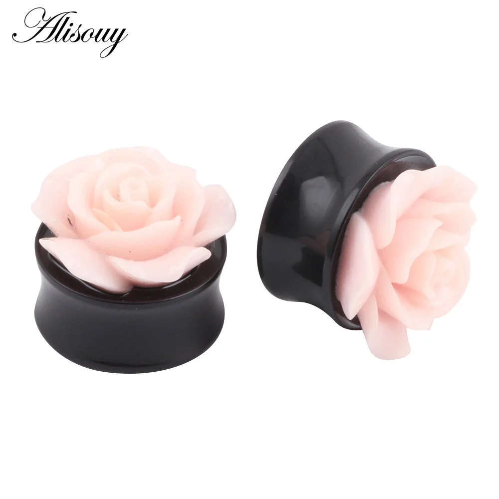 EM0263 Pink Новинка, 2 шт., акриловый цветочный винт, одиночный, расклешенный, для уха, телесный, полый, туннельный штекер, 4 мм-25 мм, ушные датчики, расширитель, носилки, пирсинг, ювелирные изделия - Окраска металла: EM0263 Pink