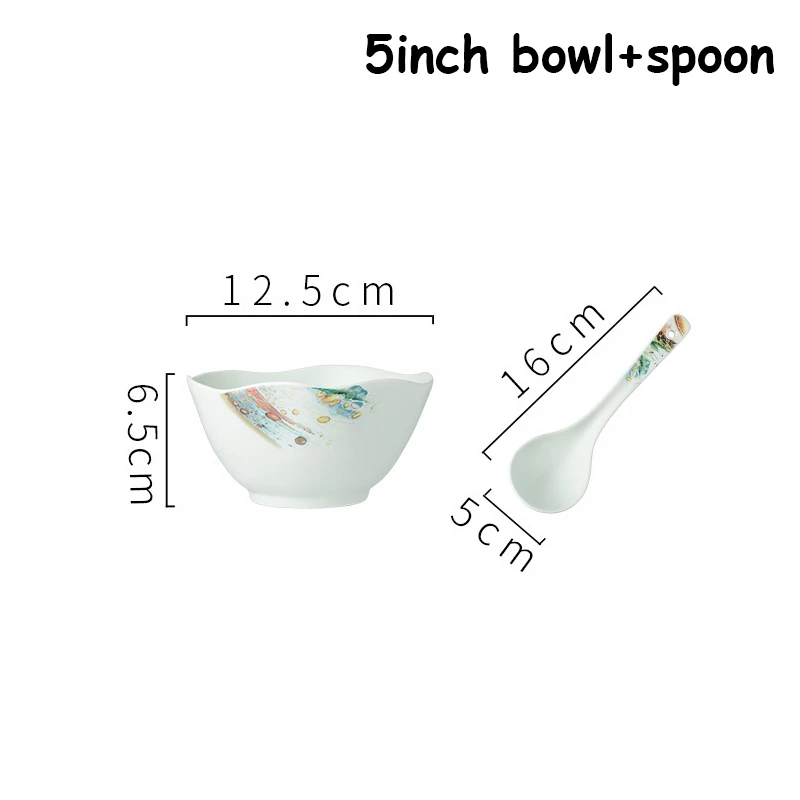 5 inch bowl spoon Керамическая тарелка чаши для риса и супа ложка Noodel Контейнер Морской стиль столовая посуда набор неправильной еды сервировочная миска блюдо ложка набор 1 шт - Цвет: 5 inch bowl spoon