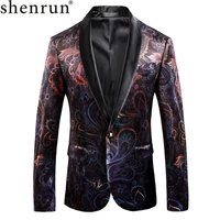 shenrun gentleman shawl lapel velvet print men blazer slim fit floral pattern casual suit jacket wedding costume single breasted