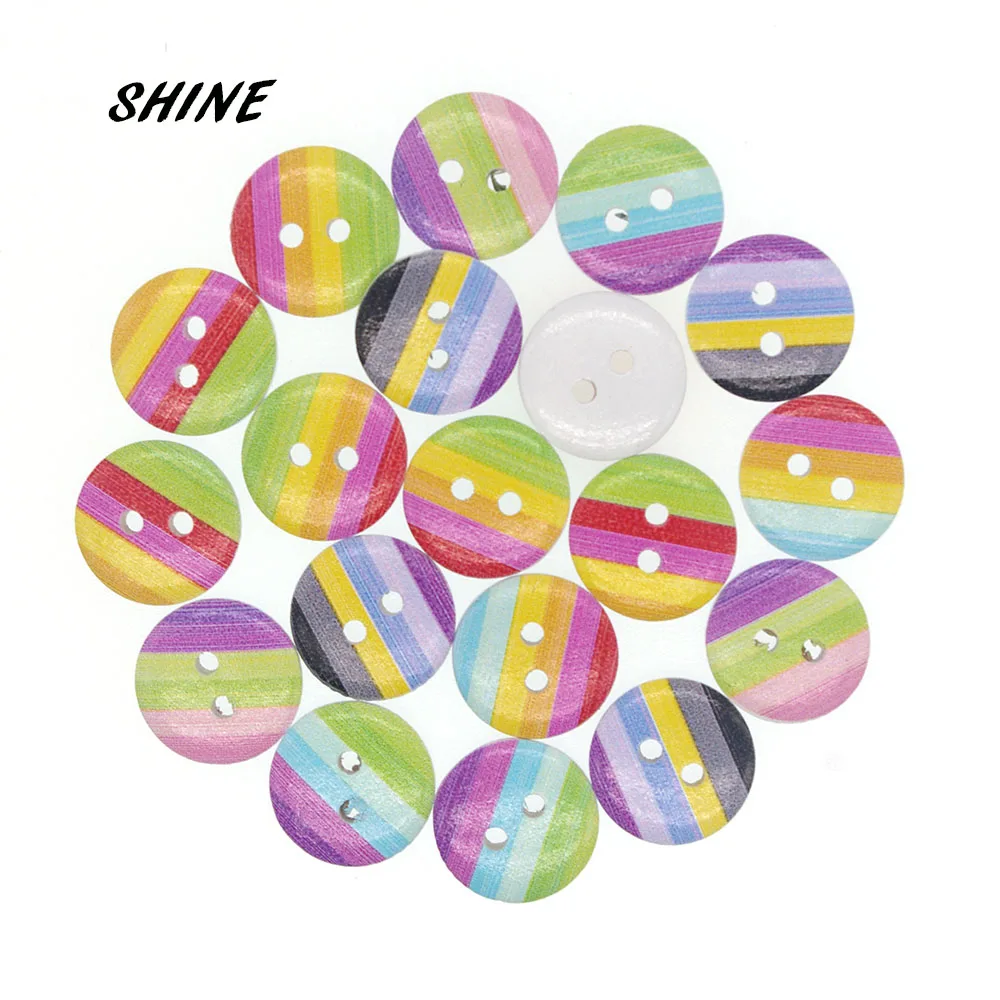 Круглые деревянные пуговицы SHINE Brand 50 шт./лот разноцветные полоски 15 мм случайный