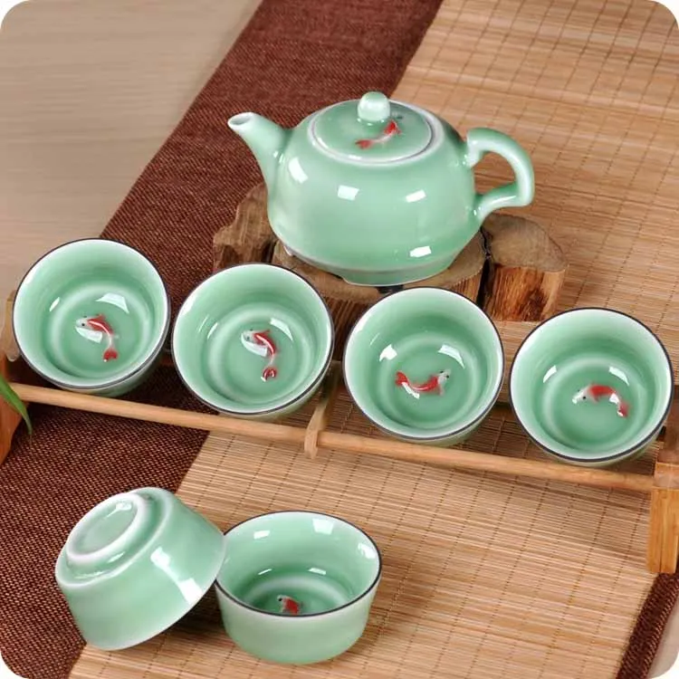 

Celadon Teapot Set Ceramic teapot with ice cracked 6 cups 1 teapot combination