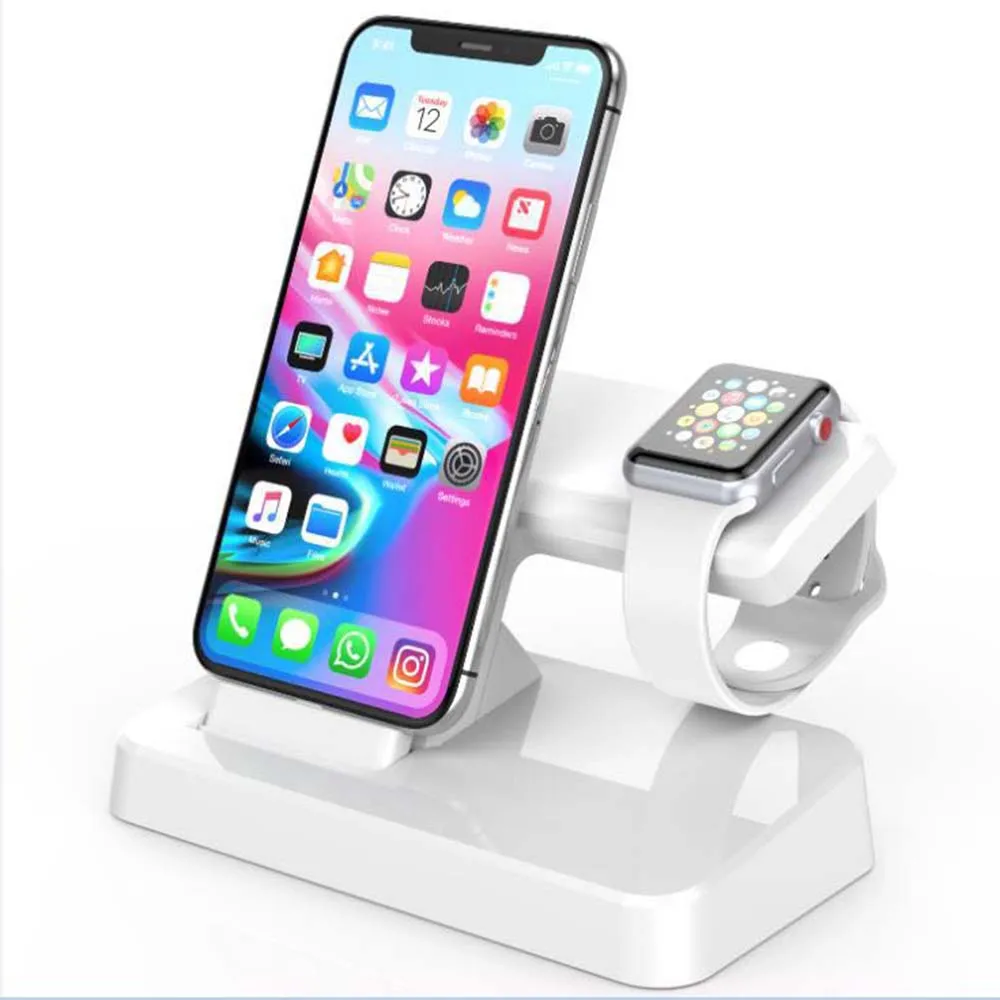 White Беспроводной Зарядка держатель для Apple Watch, версии 4/3/2/1, 42 мм, 38 мм, версия новой Зарядное устройство для док-станции зарядного устройства для iPhone XS Max XR X, 8, 7, 6 S, 6plus, 5 - Цвет: White