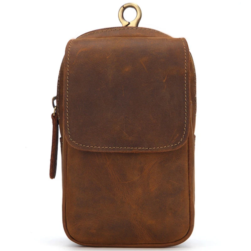 2018 new men's leather purse genuine waist pack phone bag retro travel small wear belt YD282 | Багаж и сумки