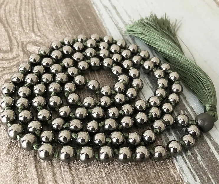 Ювелирные изделия гематита Цепочки и ожерелья джапа мала 108 knotted Boho Длинные кисточкой Цепочки и ожерелья с тяжелой Цепочки и ожерелья - Окраска металла: As Pic Show