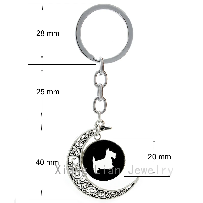 TAFREE Cute lovely Christmas New Year gifts key chain ring vintage Scottish Terrier pet dog lovers jewelry moon keychain T504 | Украшения и