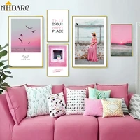 modern vogue fashion pink girl landscape canvas print painting poster art wall pictures for living room home decor wall decor