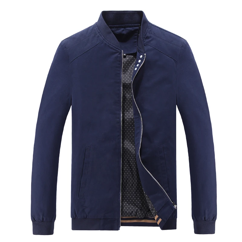 Куртка-бомбер мужская однотонная хлопок приталенная с воротником-стойкой модная