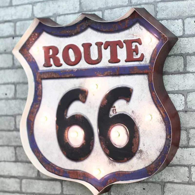 Американский Route 66 светодиодный неоновая лампа винтажные металлические жестяные