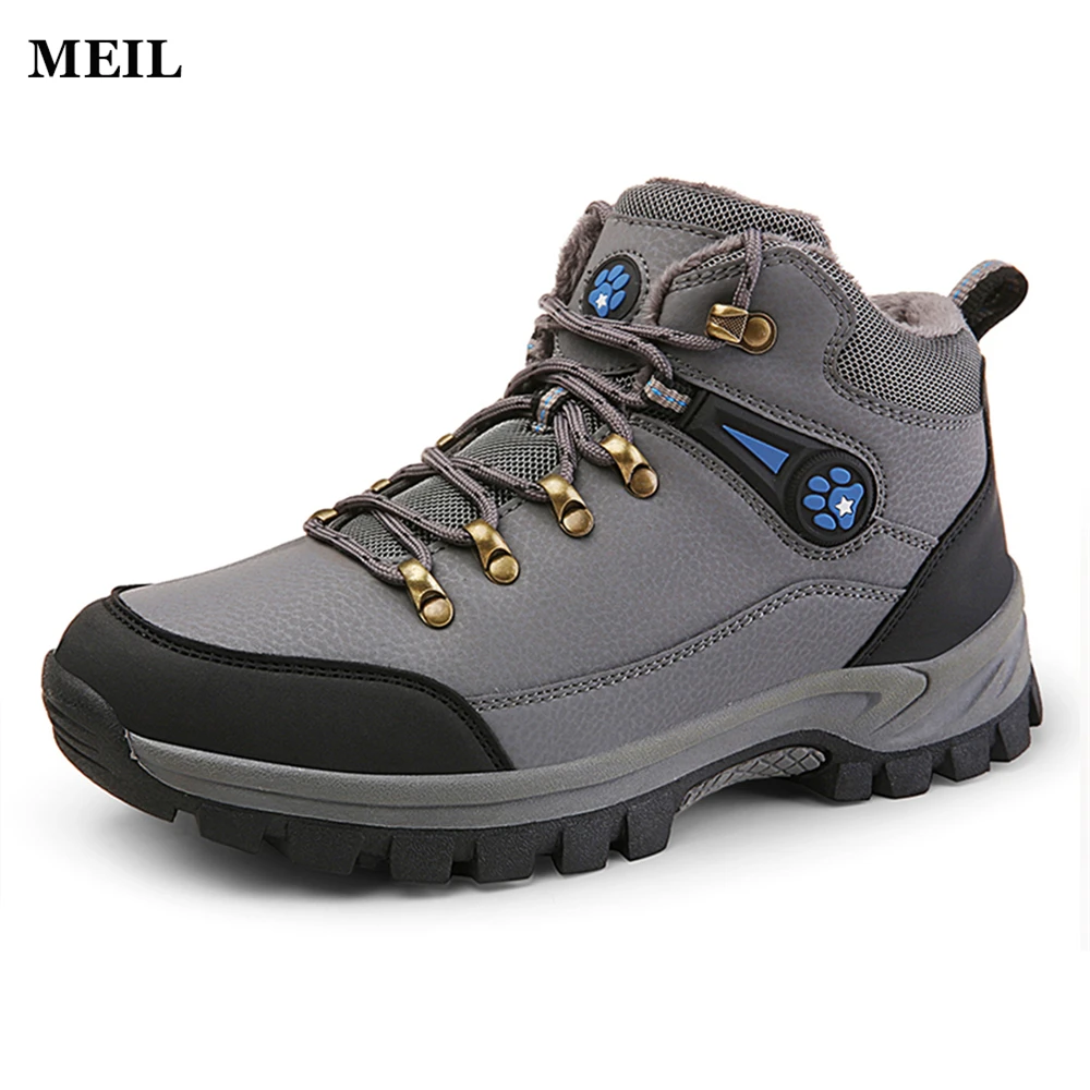 Plus Size 39-48 Winter Men Sneakers Genuine Leather Warm Plush Casual Shoes Outdoor Sport For Grey Black | Обувь