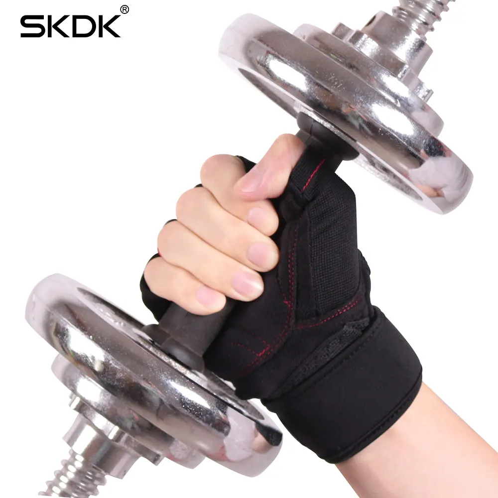 SKDK Перчатки для тренировок в зале Gym Fitness мужские половинчатые женские упражнения с гантелями горизонтальным брусьями защита запястья противоскользящие дышащие