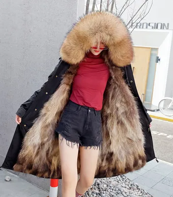 New Winter Jacket Women Coat Detachable 3 In 1 Outerwear Natural Real Raccoon Fur Collar Streetwear Parkas Casual Luxury - Цвет: 16