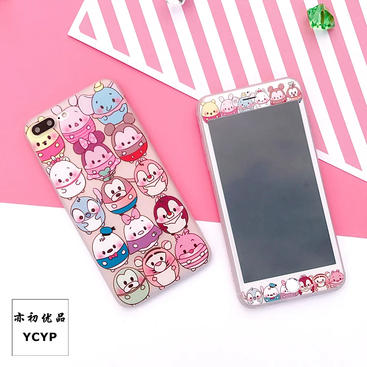 cute animal For iPhone 8 case &amp tempered glass color film for 7 6 6s plus mouse phone cover couple gifts 7plus |