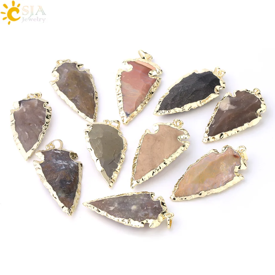 CSJA Amulet Подвеска В Форме стрелы Природный Камень индийский агат оникс золотого