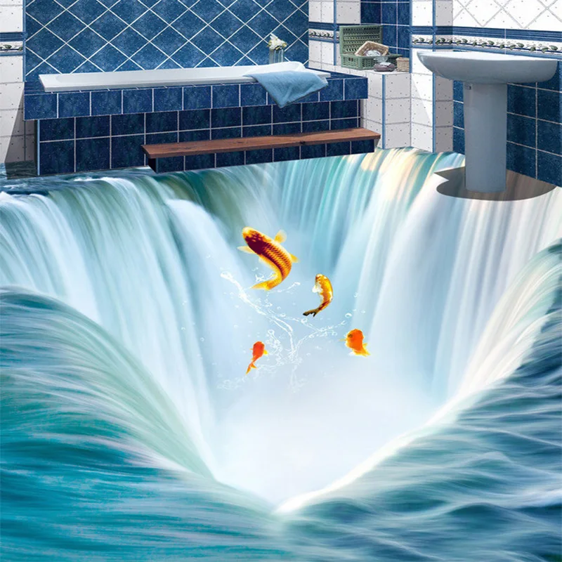 Фотообои 3D пейзаж с водопадами напольная плитка Рисование фрески ванная комната