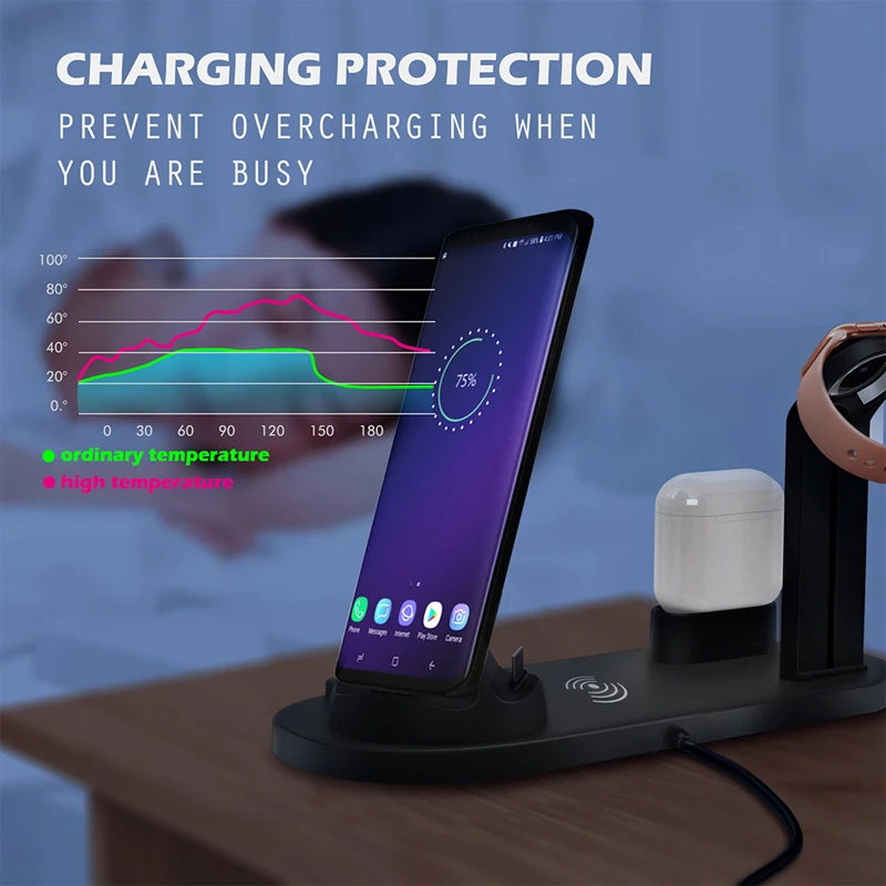 Qi Беспроводная зарядная док станция Подставка для iPhone Airpod 3 в 1 usb iWatch 11 8 XR XS