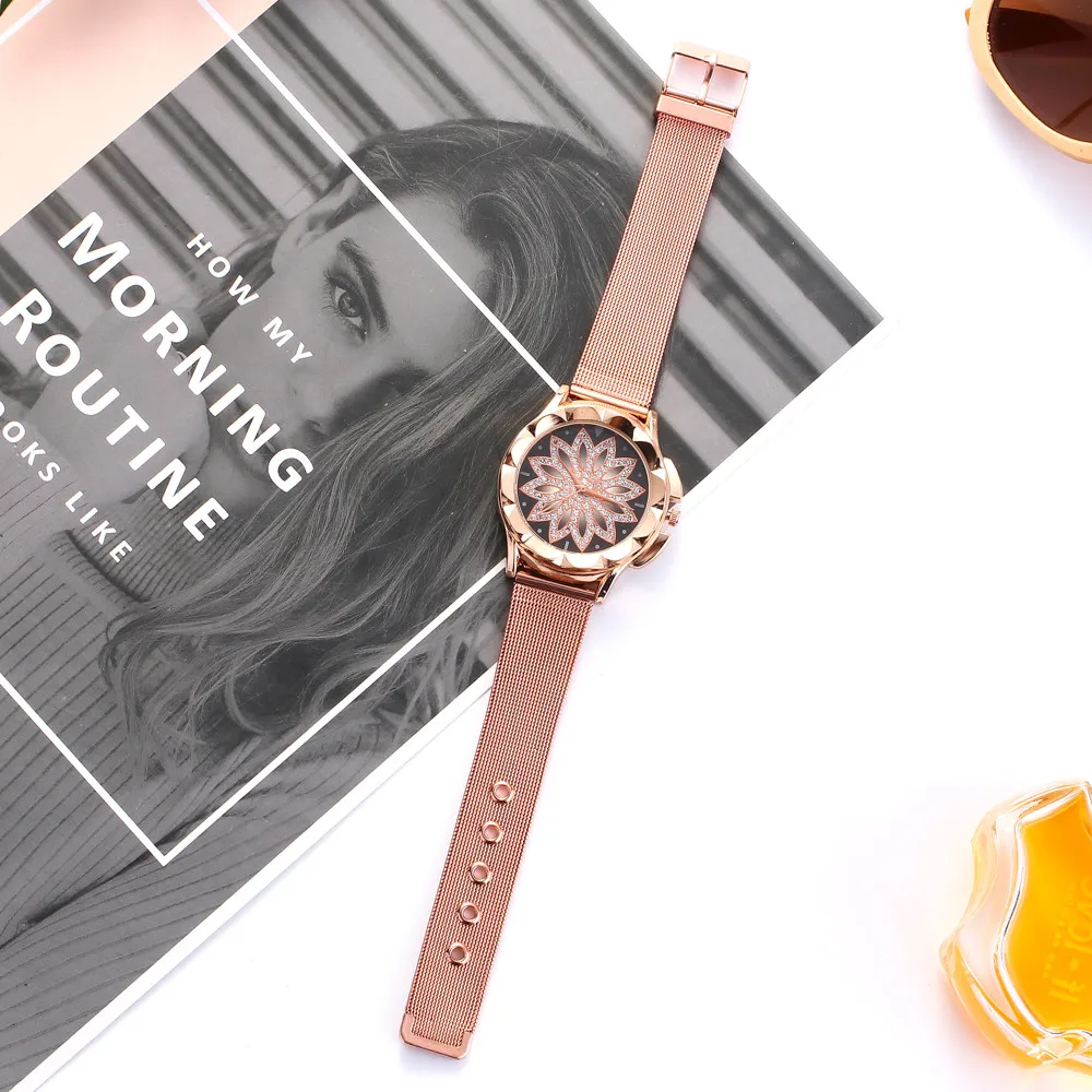 

vansvar Women Watch Casual Quartz Stainless Steel Band Lucky Flower Rhinestone moda mujer 2021 bayan kol saati orologio donna