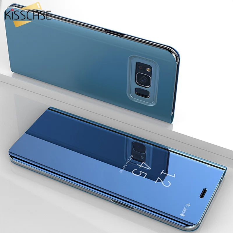 Роскошный флип кейс KISSCASE для Samsung galaxy S9 S8 S10 Plus S7 S6 edge прозрачный зеркальный чехол