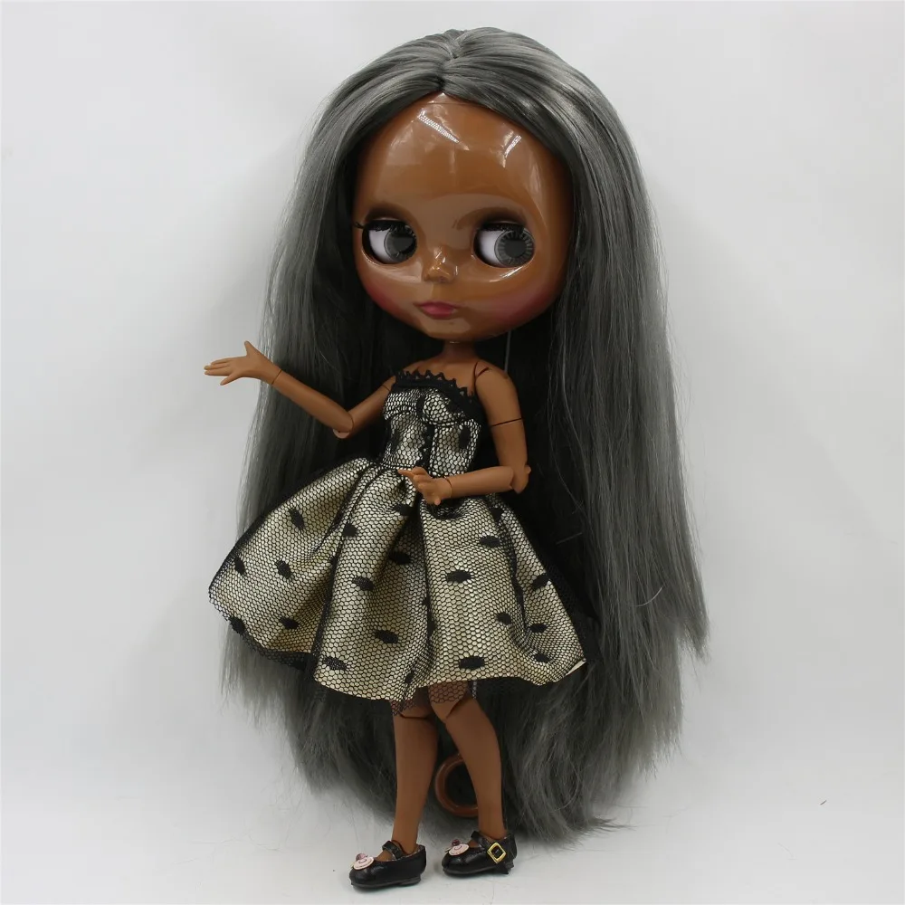 Ледяная кукла DBS Blyth 1/6 bjd супер черная кожа шарнир тела прямые серые волосы без