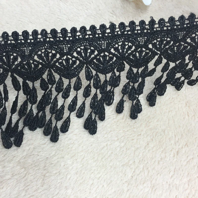 High Quality15 Yards Polyester Black White Tassel Dangling Fringe Lace Trims For DIY Sewing Craft 8cm Width | Дом и сад