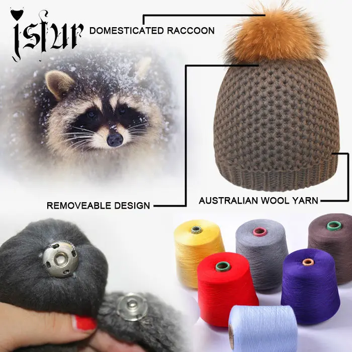 Judy&Sam Girls Winter Fur Pompom Hat Wool Knitted Bomber Hat Crochet Baby Hats Boys Beanie Caps with Real Fur Pompon