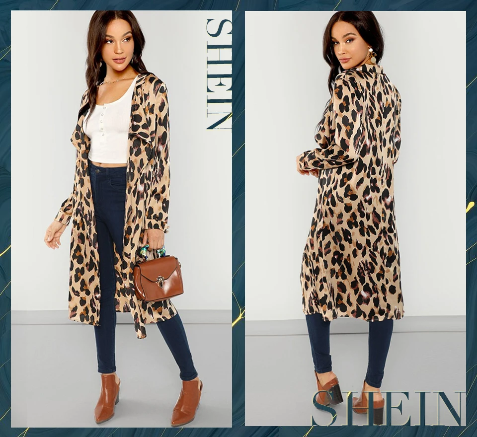 SHEIN Легкое Пальто С Леопардовым Принтом И Длинным Рукавом, Модный Кардиган Накидка