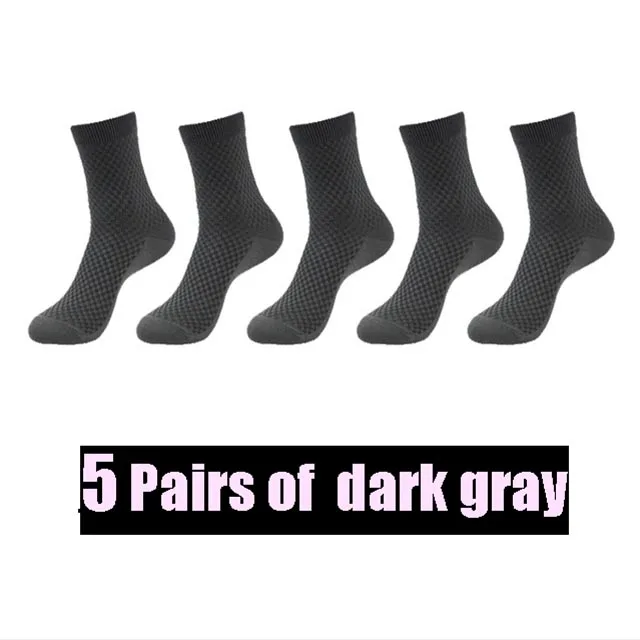 5 pairs dark gray 5 пар/лот, мужские носки из бамбукового волокна и хлопка, Длинные теплые носки для мужчин, всесезонные Дышащие носки размера плюс, европейские 42-46 - Цвет: 5 pairs dark gray