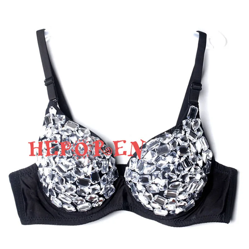 

Female Sexy Silver Sparkling Diamond Bra,Women Handmade Diamond Brassiere Night Club Crystal Bras Bikini Ballroom Dancing Bras