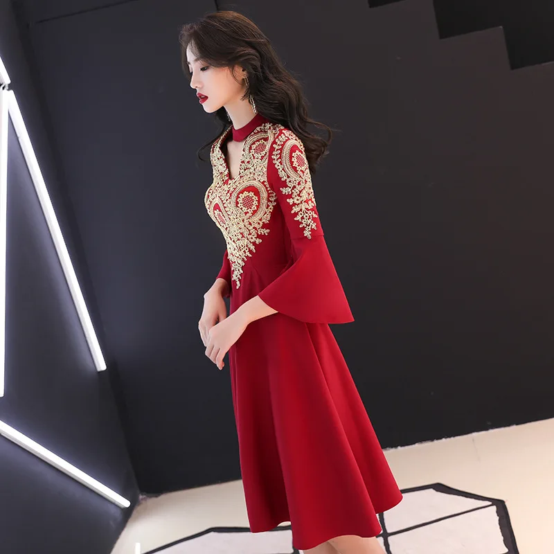 Женское вечернее платье с V-образным вырезом ТРАПЕЦИЕВИДНОЕ ПЛАТЬЕ