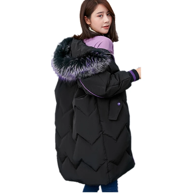 2018 New Winter Large Size Slim Warm Thicken Hooded Fur Collar Long Women Down Jacket Fashion Trendy Solid 90% Coat LC438 | Женская