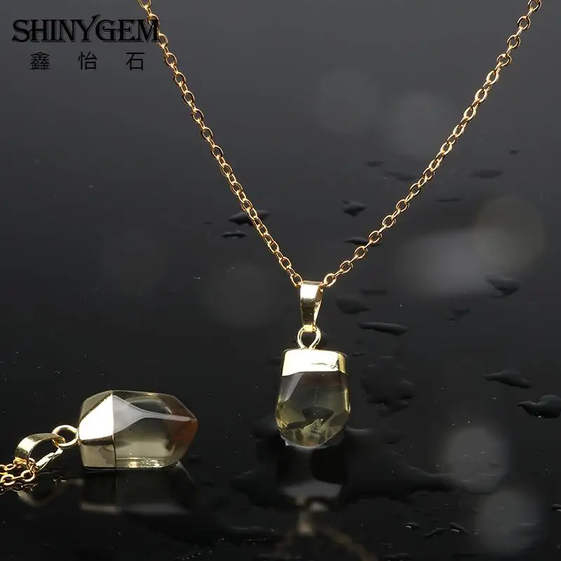 ShinyGem золотое покрытие кулон с цитринами ожерелья прозрачный желтый кварц