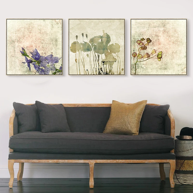 Watercolor Painting Purple Flower Canvas Oil Paint Office Decoration Floral Prints Wall Art Decor no Frame Vintage background | Дом и сад