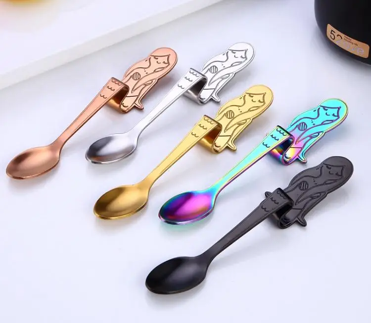 

5 Colors Coffee Spoons Stainless Steel Mermaid Spoons Stir-hanging Coffee Spoon Dessert Spoon Creative Tableware SN1245