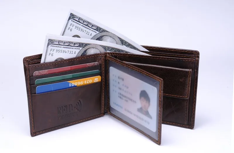 Мужские кошельки из натуральной кожи с защитой от радиочастотной идентификации, фирменный дизайн, кошельки с карманом для монет, кошельки, подарок для мужчин, держатель для карт, двойной кошелек