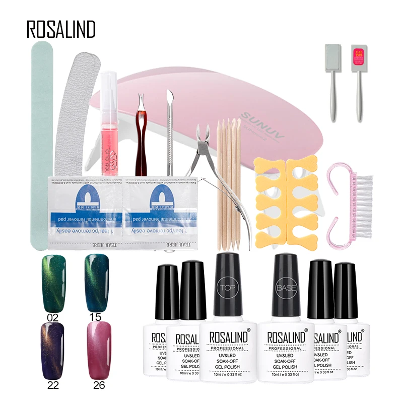 Rosalind 10 мл * 4 шт. Гель-лак для ногтей кошачий глаз Optiona + Базовое верхнее покрытие