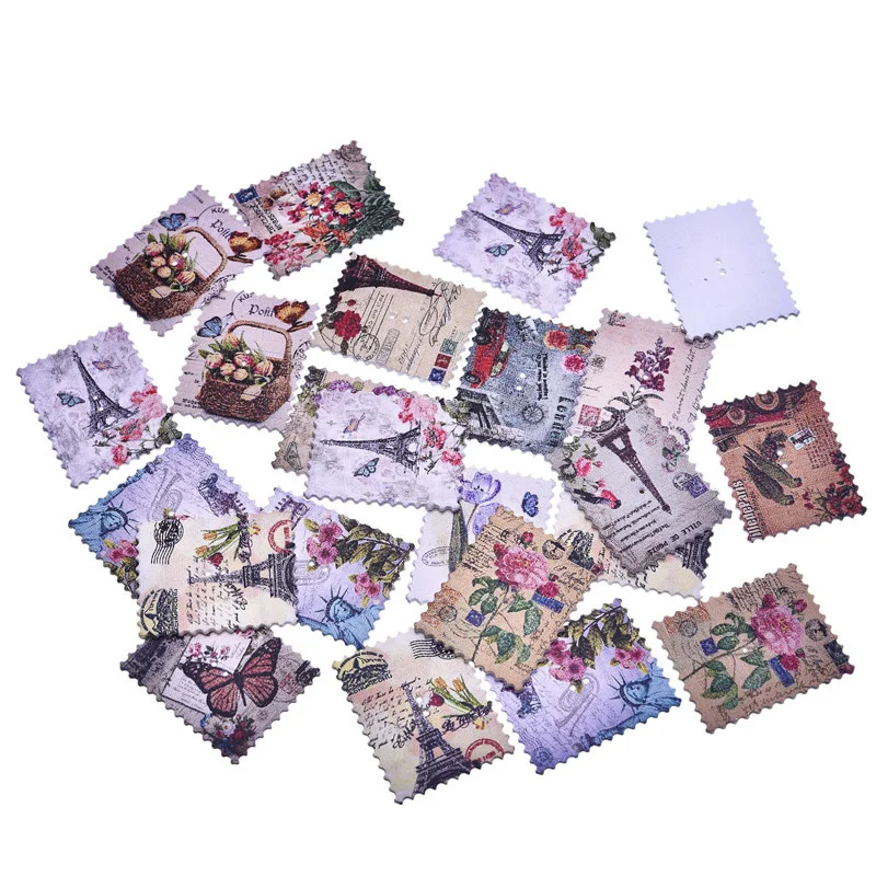 50Pcs Mixed Christmas Tower Stamp Wood Button Decorative Wooden Buttons For Clothes Needlework Scrapbooking Craft DIY 38*30mm | Дом и сад
