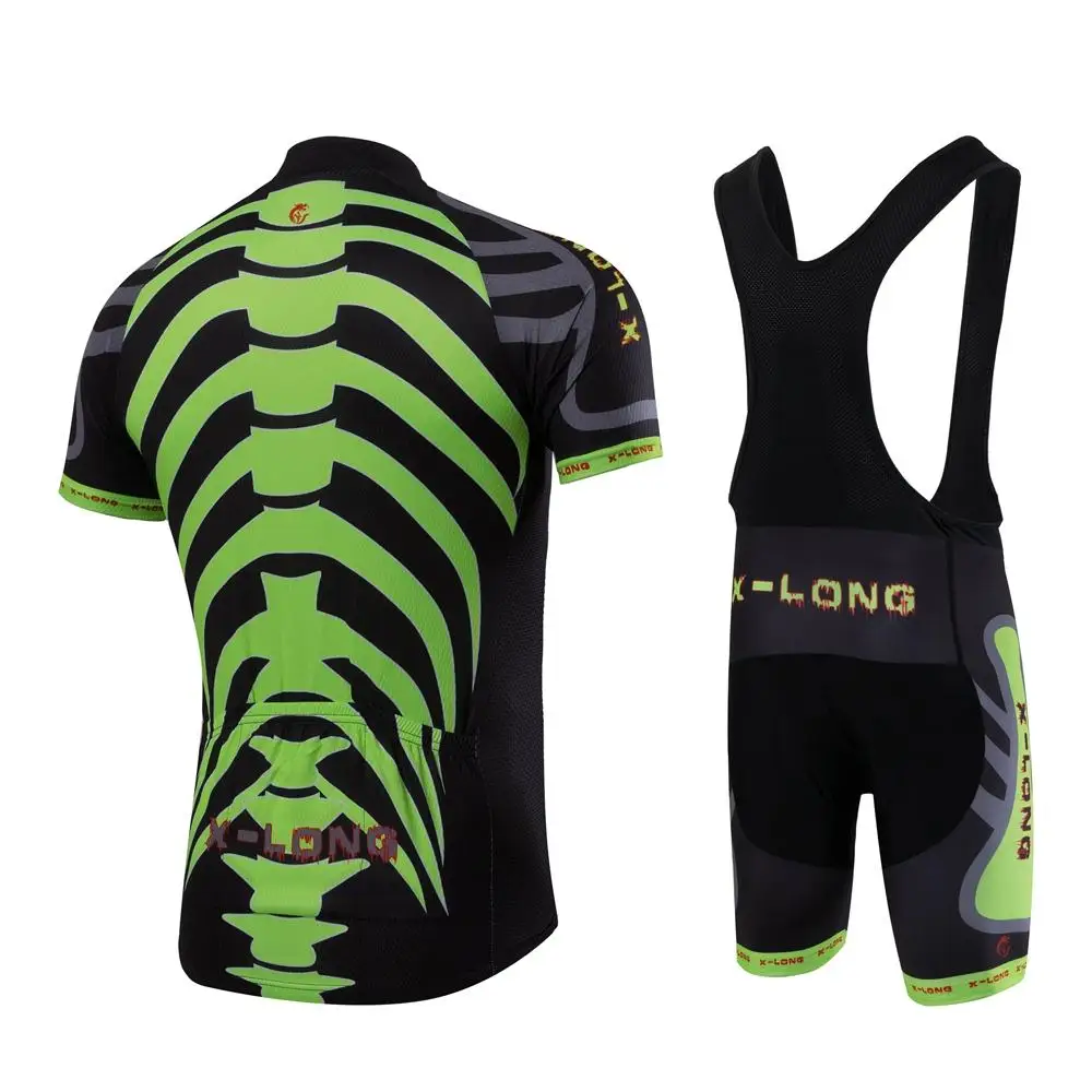

Men's Cycling Jersey Bicycle Sets Short Sleeve Summer Cycle Clothing Bike Clothes Pro Team Green Skull Top Bottom