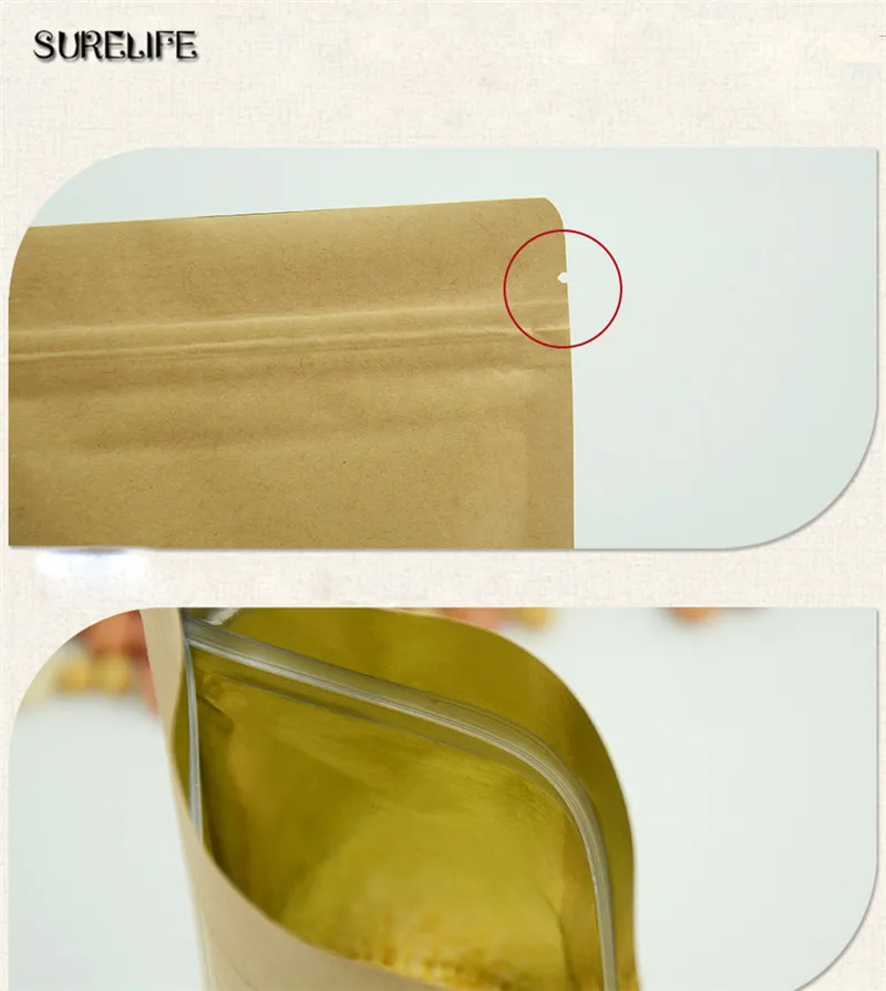 

100pcs 12 Sizes Kraft Paper Zip Lock Bag Inner Aluminium Foil Food Grade Packaging Bag Coffee Beans Bag