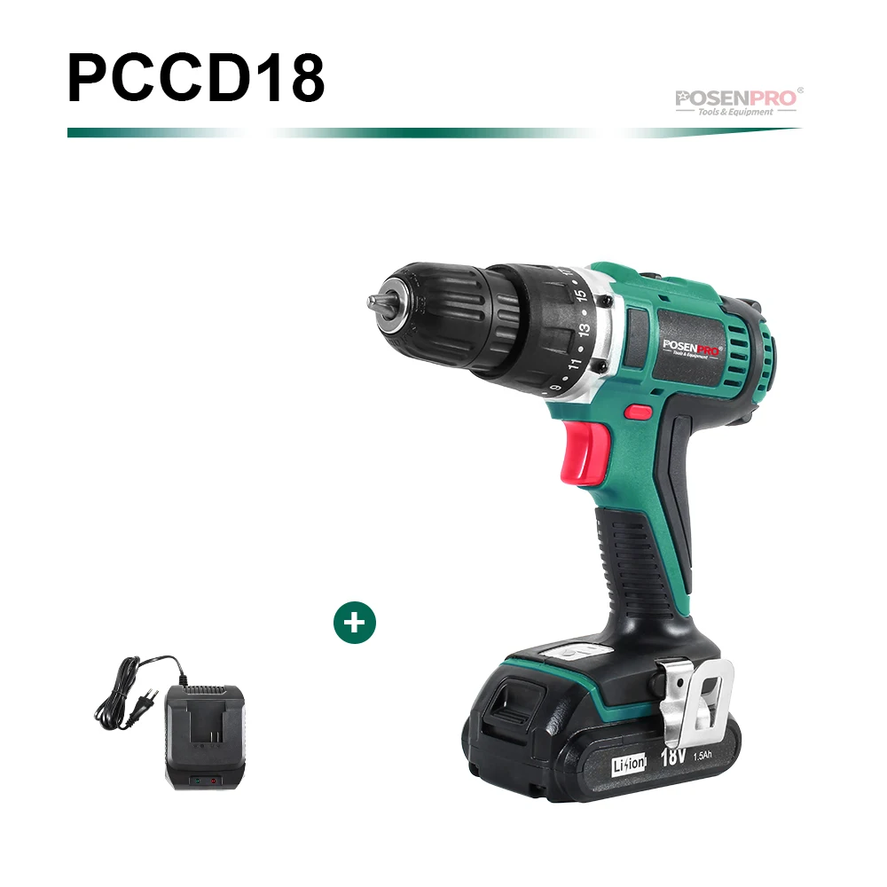 SET1 POSENPRO 18V 45Nm DC литий-ионный Батарея 3/8 дюймов 2-Скорость электрическая дрель Мини Электрическая отвертка Беспроводной Мощность драйвер - Цвет: SET1