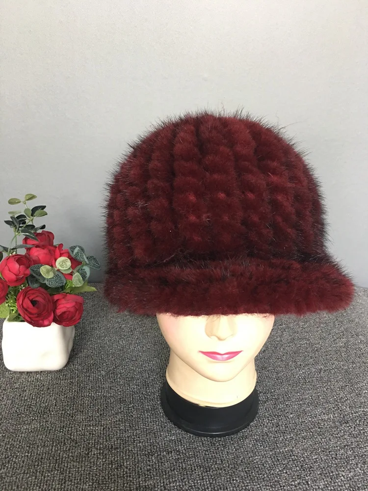 Real Mink Fur Hat female natural fur Women cap Genuine Snow Cap Winter for Girls Skull Knitting Beanies | Аксессуары для одежды
