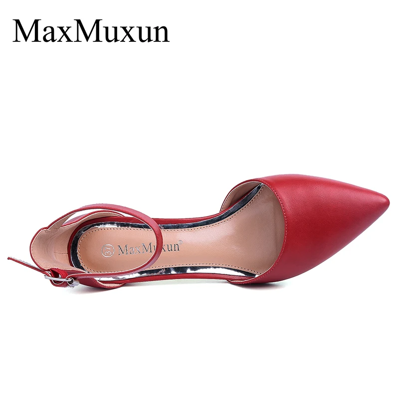 Женские босоножки MaxMuxun на среднем каблуке туфли-лодочки с острым носком и