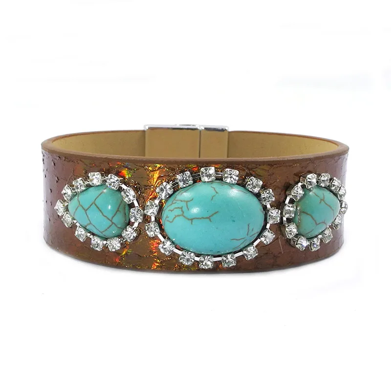 Кожаные браслеты с камнями водопада и магнитным замком Wellmore, есть 3 размера, бохемского стиля для женщин.