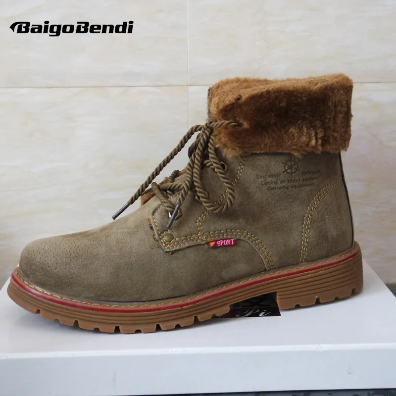 

US 8 Men Leather Snow Boots Long Plush Winter Fur Boots Man Lace Up Cotton Shoes