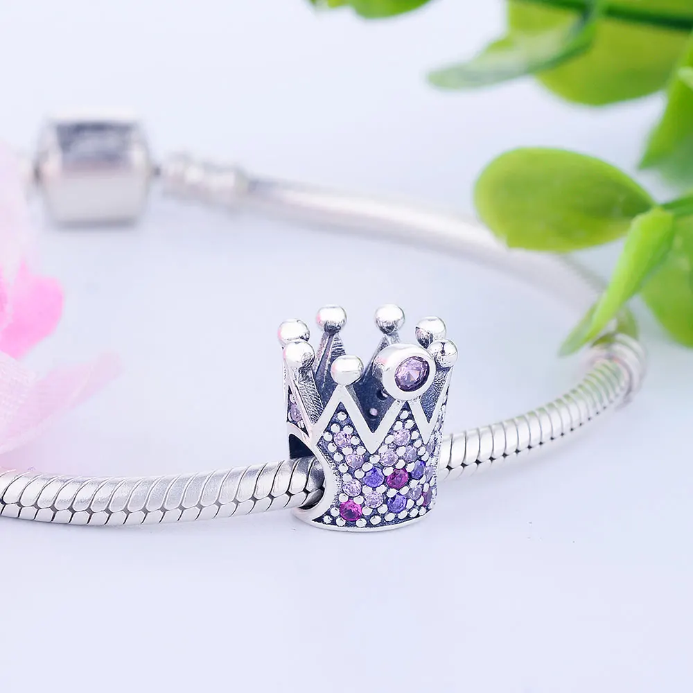 Подходит к оригинальному браслету Pandora, 925 серебряные бусины, подвески, европейская Корона, бусины с красочным цирконием, сделай сам, ювелирное изделие, подарок Berloque