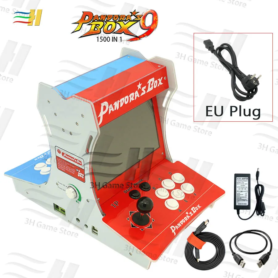 PB9 pandora EU plug Двойной бой бартоп аркадная мини аркадная машина 10,1 дюймов двойной экран встроенный ящик Пандора 9 1500 игры 2 игрока Plug and play - Цвет: PB9 pandora EU plug