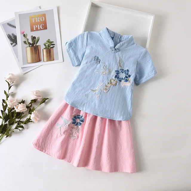 Костюм для девочек китайский национальный стиль Cheongsam из двух частей Хан фу детское ретро платье летние повседневные платья детское платье для выступлений - Цвет: Style 3