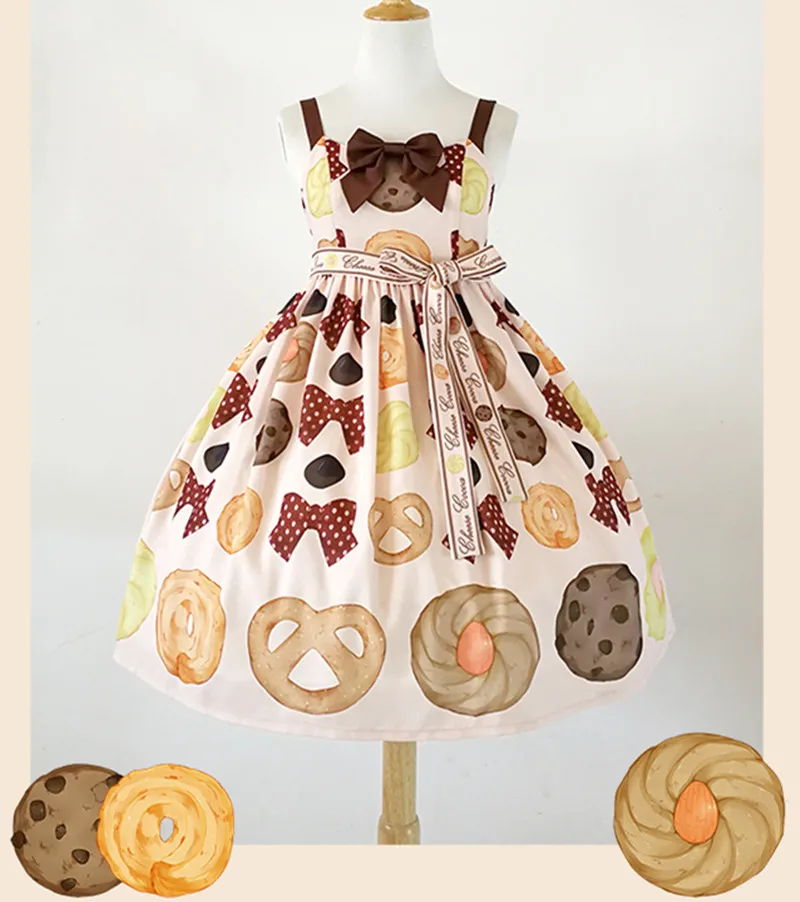 

Lolita Dress Bows and Cookies Print Sweet Lolita Jsk Dress for Girls
